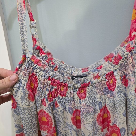 Torrid Floral Tank Top 4X Blue Pink Plus Size Sleeveless Blouse - Picture 5 of 10